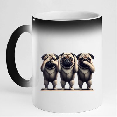 Cute See No Evil Hear No Evil Speak No Evil Three Pug 11oz Black Color Changing Mug