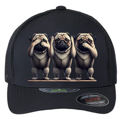 Cute See No Evil Hear No Evil Speak No Evil Three Pug Flexfit Unipanel Trucker Cap