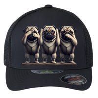 Cute See No Evil Hear No Evil Speak No Evil Three Pug Flexfit Unipanel Trucker Cap