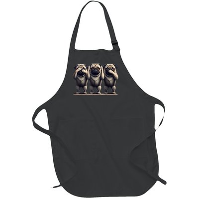 Cute See No Evil Hear No Evil Speak No Evil Three Pug Full-Length Apron With Pockets