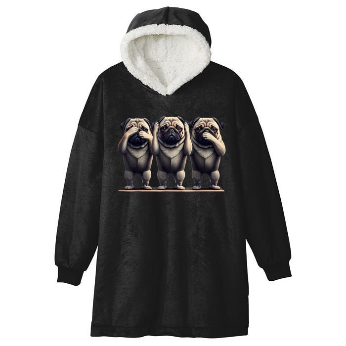 Cute See No Evil Hear No Evil Speak No Evil Three Pug Hooded Wearable Blanket