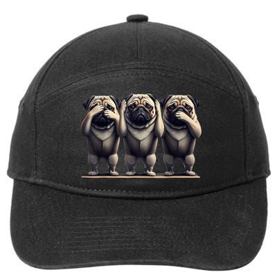Cute See No Evil Hear No Evil Speak No Evil Three Pug 7-Panel Snapback Hat