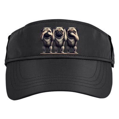 Cute See No Evil Hear No Evil Speak No Evil Three Pug Adult Drive Performance Visor