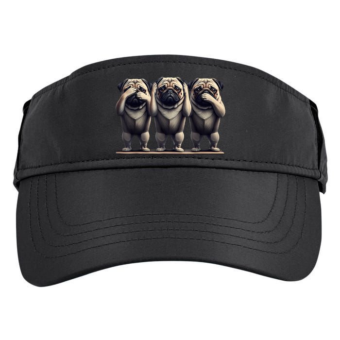 Cute See No Evil Hear No Evil Speak No Evil Three Pug Adult Drive Performance Visor