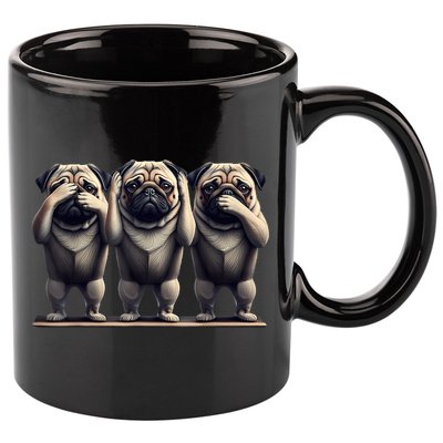 Cute See No Evil Hear No Evil Speak No Evil Three Pug 11oz C Handle Ceramic Mug