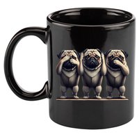 Cute See No Evil Hear No Evil Speak No Evil Three Pug 11oz C Handle Ceramic Mug