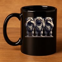 Cute See No Evil Hear No Evil Speak No Evil Three Pug 11oz C Handle Ceramic Mug
