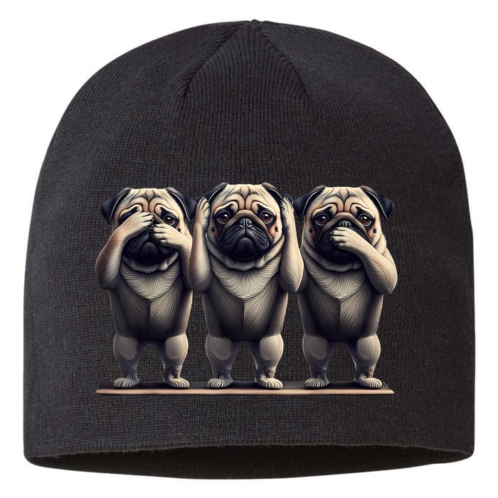 Cute See No Evil Hear No Evil Speak No Evil Three Pug Sustainable Beanie