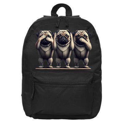 Cute See No Evil Hear No Evil Speak No Evil Three Pug 16 in Basic Backpack