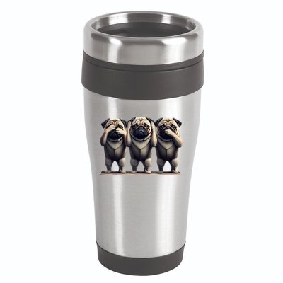 Cute See No Evil Hear No Evil Speak No Evil Three Pug 16oz Travel Tumbler
