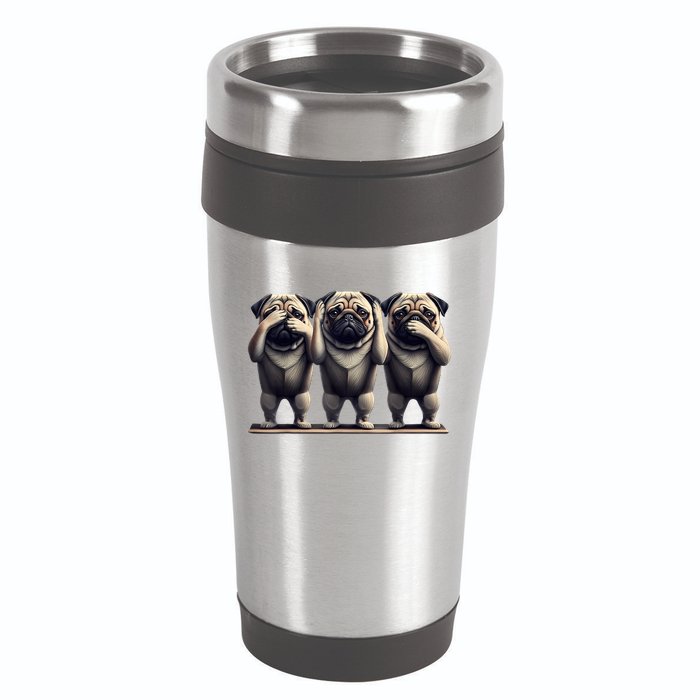 Cute See No Evil Hear No Evil Speak No Evil Three Pug 16oz Travel Tumbler