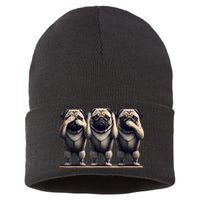 Cute See No Evil Hear No Evil Speak No Evil Three Pug Sustainable Knit Beanie