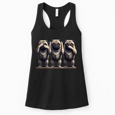 Cute See No Evil Hear No Evil Speak No Evil Three Pug Womens Tank Top