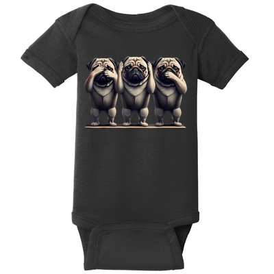 Cute See No Evil Hear No Evil Speak No Evil Three Pug Baby Bodysuit