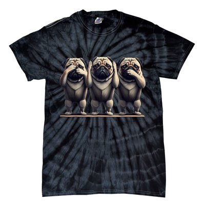 Cute See No Evil Hear No Evil Speak No Evil Three Pug Tie-Dye T-Shirt
