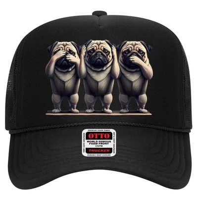 Cute See No Evil Hear No Evil Speak No Evil Three Pug Trucker Hat