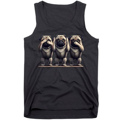 Cute See No Evil Hear No Evil Speak No Evil Three Pug Tank Top