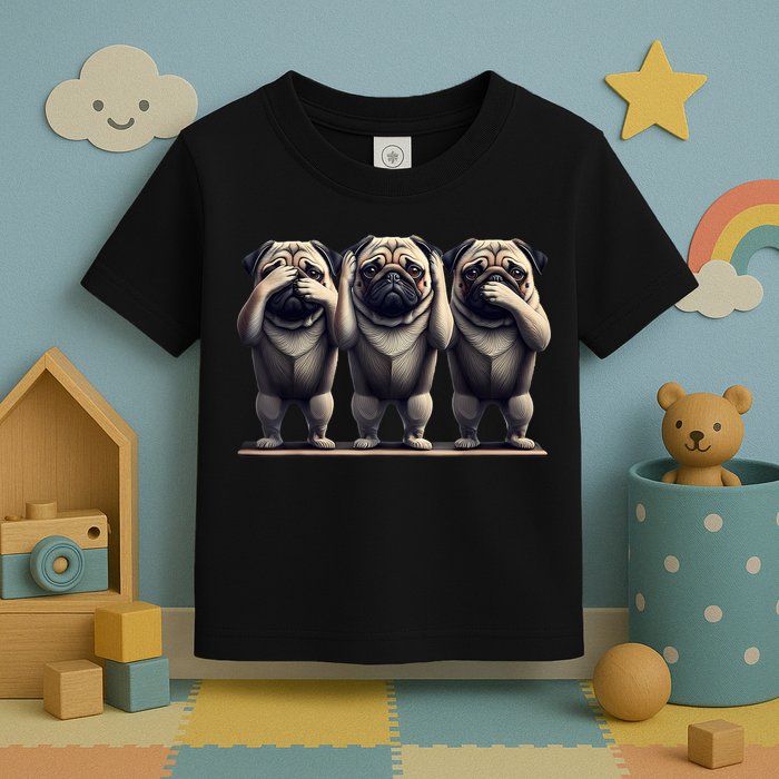 Cute See No Evil Hear No Evil Speak No Evil Three Pug Toddler T-Shirt