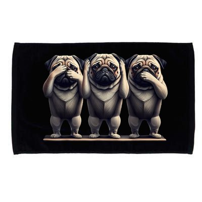 Cute See No Evil Hear No Evil Speak No Evil Three Pug Microfiber Hand Towel