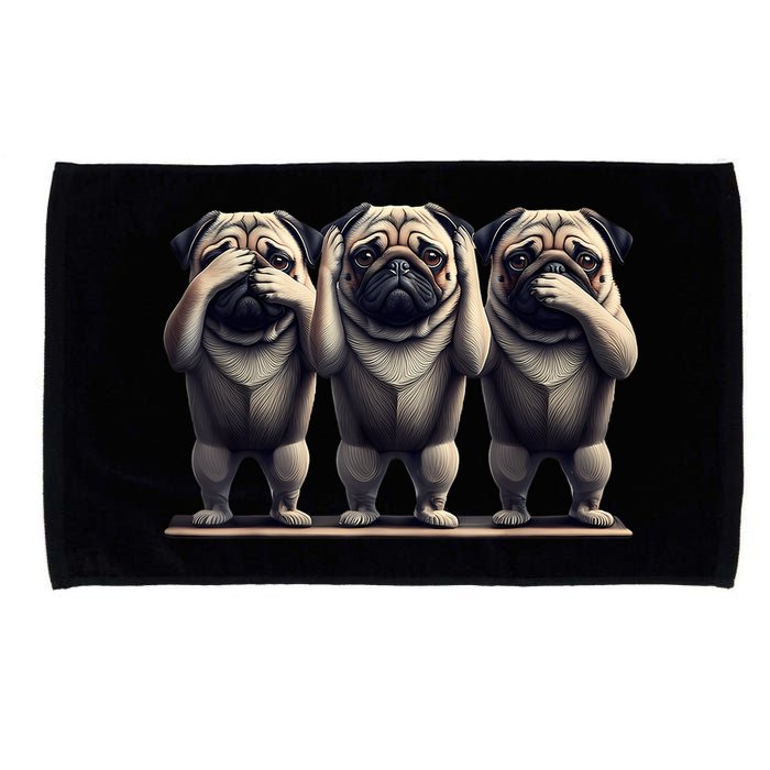 Cute See No Evil Hear No Evil Speak No Evil Three Pug Microfiber Hand Towel