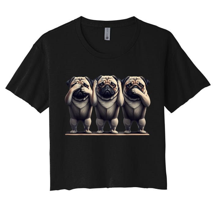 Cute See No Evil Hear No Evil Speak No Evil Three Pug Crop Top