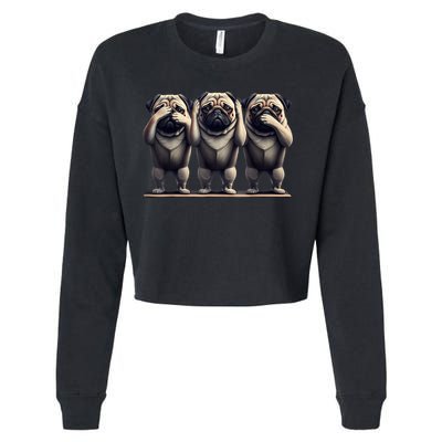 Cute See No Evil Hear No Evil Speak No Evil Three Pug Cropped Pullover Crew