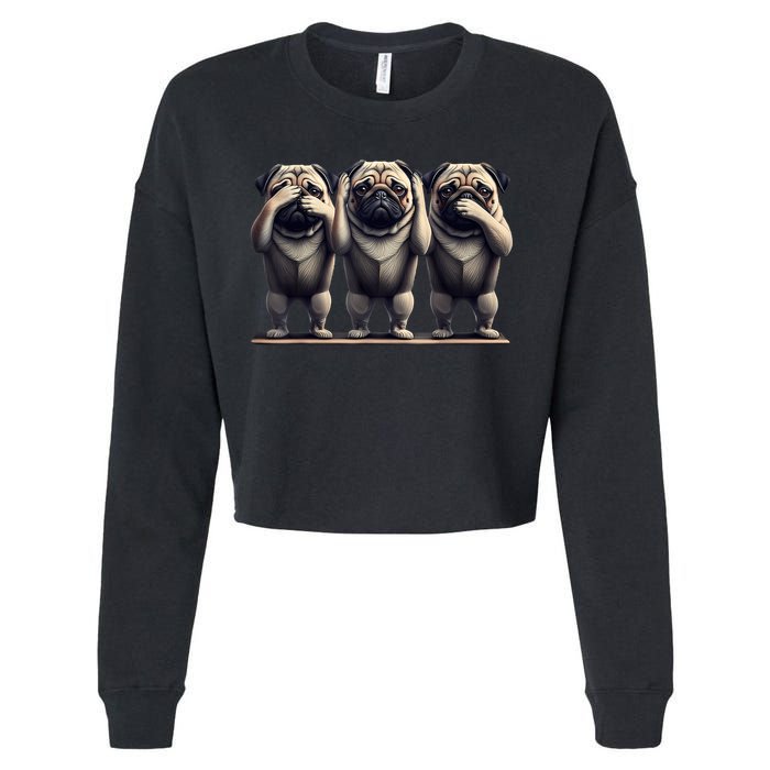 Cute See No Evil Hear No Evil Speak No Evil Three Pug Cropped Pullover Crew
