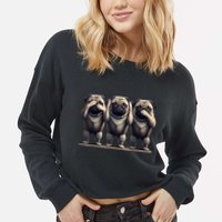 Cute See No Evil Hear No Evil Speak No Evil Three Pug Cropped Pullover Crew