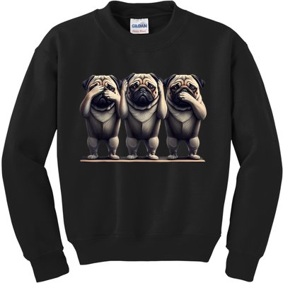 Cute See No Evil Hear No Evil Speak No Evil Three Pug Kids Sweatshirt