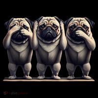 Cute See No Evil Hear No Evil Speak No Evil Three Pug Short Acrylic Beanie
