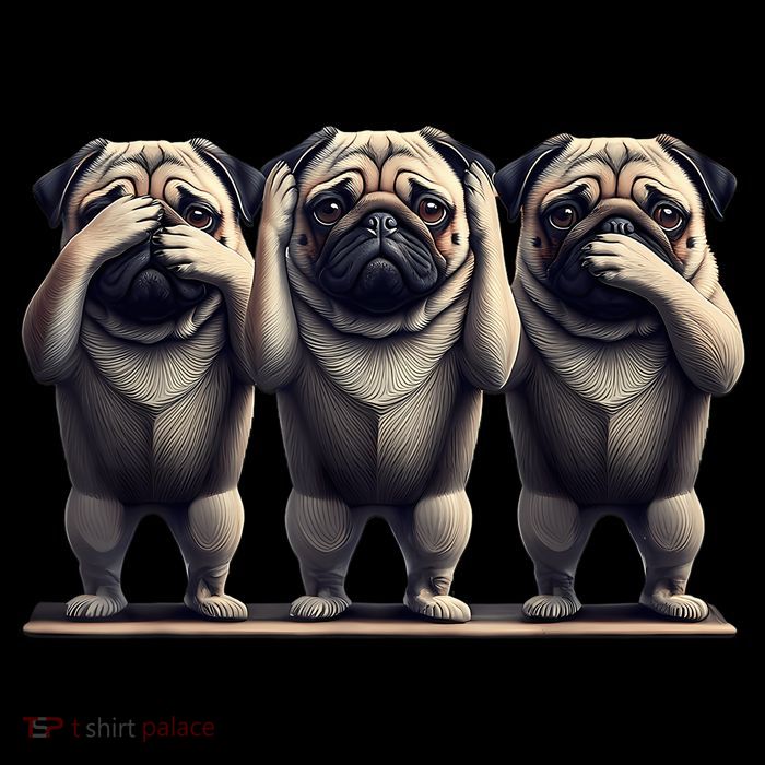 Cute See No Evil Hear No Evil Speak No Evil Three Pug Short Acrylic Beanie