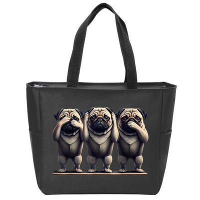 Cute See No Evil Hear No Evil Speak No Evil Three Pug Zip Tote Bag