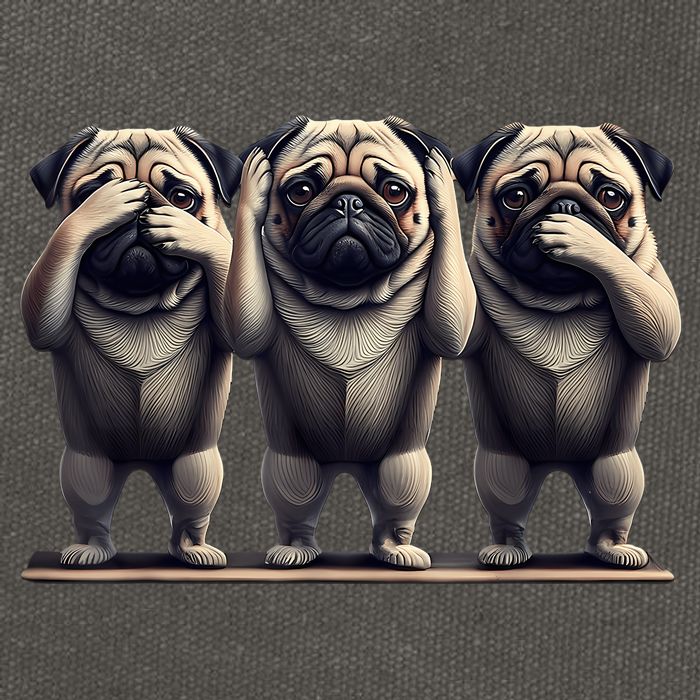 Cute See No Evil Hear No Evil Speak No Evil Three Pug Cotton Canvas Backpack