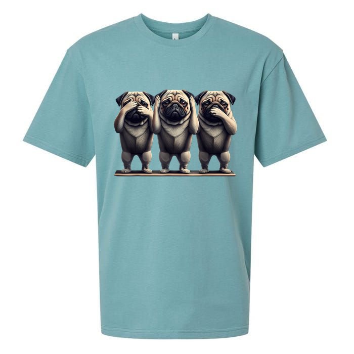 Cute See No Evil Hear No Evil Speak No Evil Three Pug Sueded Cloud Jersey T-Shirt