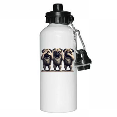 Cute See No Evil Hear No Evil Speak No Evil Three Pug Aluminum Water Bottle