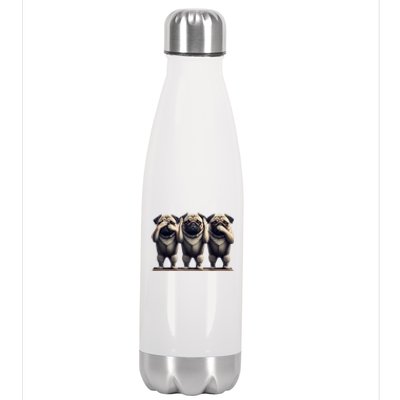 Cute See No Evil Hear No Evil Speak No Evil Three Pug Stainless Steel Insulated Water Bottle