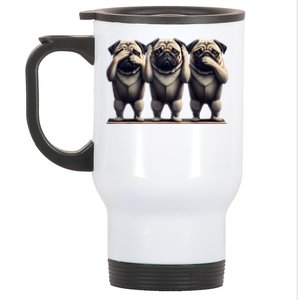 Cute See No Evil Hear No Evil Speak No Evil Three Pug Stainless Steel Travel Mug