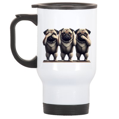 Cute See No Evil Hear No Evil Speak No Evil Three Pug Stainless Steel Travel Mug