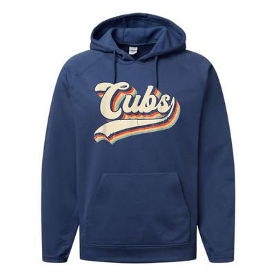 Cubs Sports Name Vintage Retro Gift Performance Fleece Hoodie