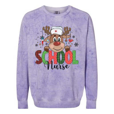 Christmas School Nurse Reindeer Nursing Rn Xmas Gift Colorblast Crewneck Sweatshirt