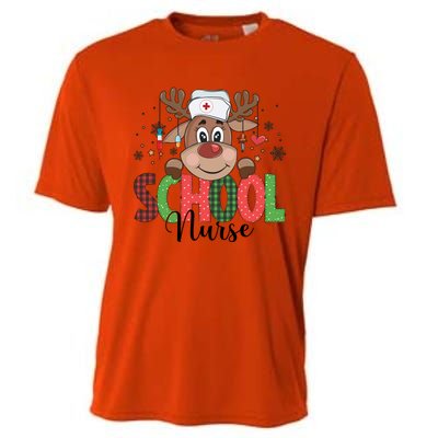 Christmas School Nurse Reindeer Nursing Rn Xmas Gift Cooling Performance Crew T-Shirt