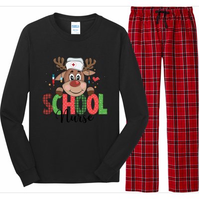 Christmas School Nurse Reindeer Nursing Rn Xmas Gift Long Sleeve Pajama Set