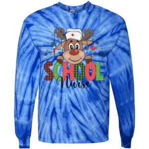 Christmas School Nurse Reindeer Nursing Rn Xmas Gift Tie-Dye Long Sleeve Shirt