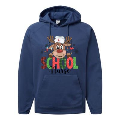 Christmas School Nurse Reindeer Nursing Rn Xmas Gift Performance Fleece Hoodie