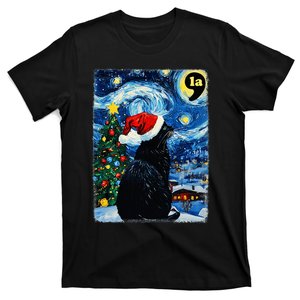 Christmas Starry Night Black Cat Comma La Kamala Harris 2024 T-Shirt