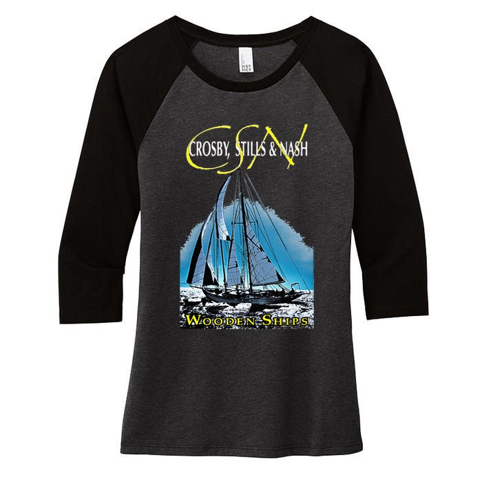 Crosby Stills & Nash Wooden Ships Women's Tri-Blend 3/4-Sleeve Raglan Shirt