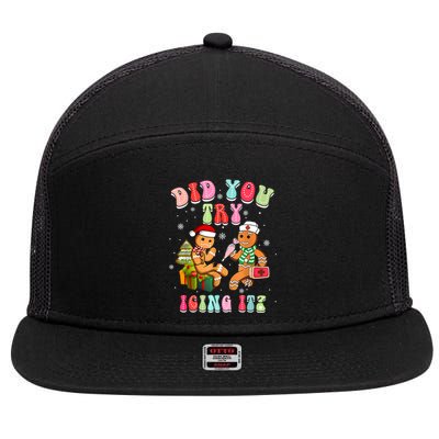 Christmas School Nurse Xmas Did You Try Icing It Gingerbread 7 Panel Mesh Trucker Snapback Hat