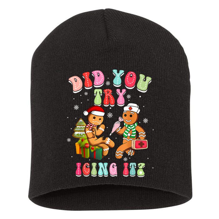 Christmas School Nurse Xmas Did You Try Icing It Gingerbread Short Acrylic Beanie