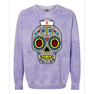 Caduceus Syringes Nurse Sugar Skull Halloween Day Of Dead Gift Colorblast Crewneck Sweatshirt