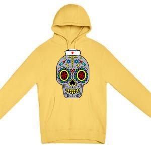 Caduceus Syringes Nurse Sugar Skull Halloween Day Of Dead Gift Premium Pullover Hoodie